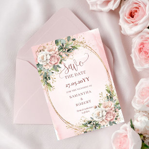 Moderne Boho-Rosé Grüne Hochzeitseinladung Save The Date