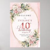 Moderne Boho-Rosé Grüner 40. Geburtstag Willkommen Poster (Vorne)