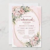 Moderne Boho-Rosé-Hochzeitsprobe-Dinner Einladung (Vorderseite)
