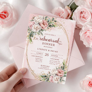 Moderne Boho-Rosé-Hochzeitsprobe-Dinner Einladung