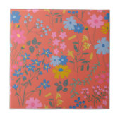Moderne Boho-Rot-Blumenmuster Fliese (Vorderseite)