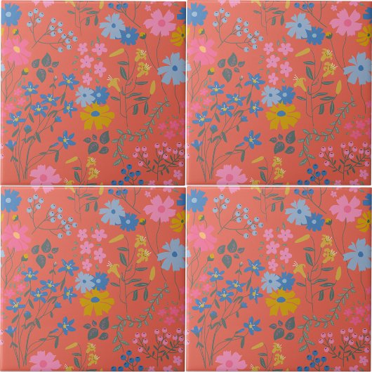 Moderne Boho-Rot-Blumenmuster Fliese