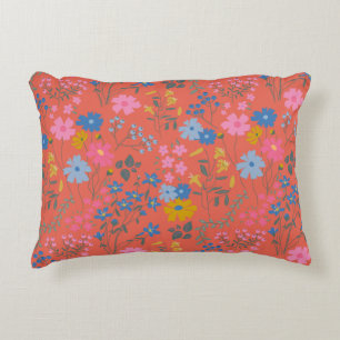 Moderne Boho Rote Blumen Wildblumen Dekokissen