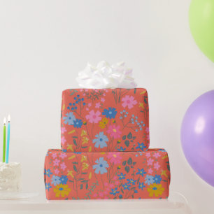 Moderne Boho-Rote Blumen Wildblumen Geschenkpapier