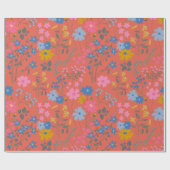 Moderne Boho-Rote Blumen Wildblumen Geschenkpapier (Flach)