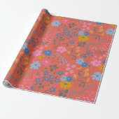 Moderne Boho-Rote Blumen Wildblumen Geschenkpapier (Ungerollt)