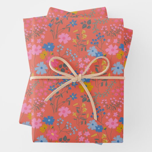 Moderne Boho Rote Blumen Wildblumen Geschenkpapier Set (Beispiel)