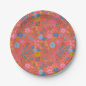 Moderne Boho rote Blumen Wildblumen Pappteller (Vorderseite)