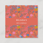 Moderne Boho rote Blumen Wildblumen QR-Code Quadratische Visitenkarte (Vorderseite)