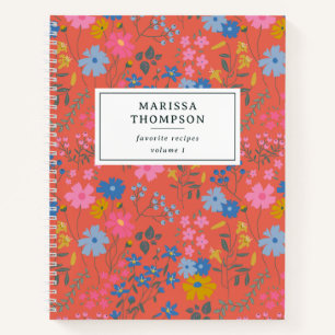 Moderne Boho-Rote Blumen-Wildblumen-Rezept Notizblock