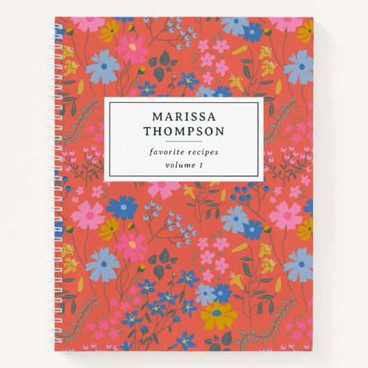 Moderne Boho-Rote Blumen-Wildblumen-Rezept Notizblock (Vorderseite)