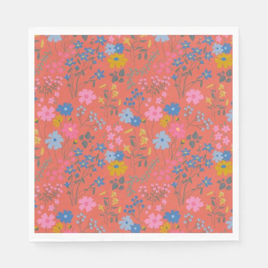 Moderne Boho rote Blumen Wildblumen Serviette (Vorderseite)