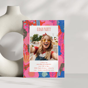 Moderne Boho-Rote Blumengratulationsparty-Foto Einladung