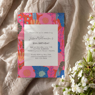 Moderne Boho rote Blumenparty zum 80. Geburtstag Einladung