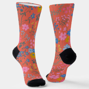 Moderne Boho Rote Florale Botanik Socken