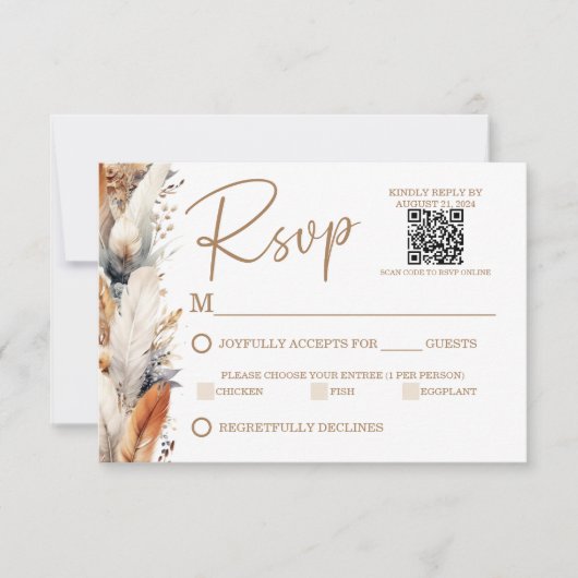 Moderne Boho RSVP-Karte mit QR-Code RSVP Karte (Vorderseite)