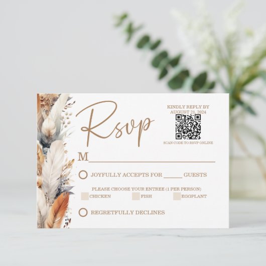 Moderne Boho RSVP-Karte mit QR-Code RSVP Karte (Stehend Vorderseite)