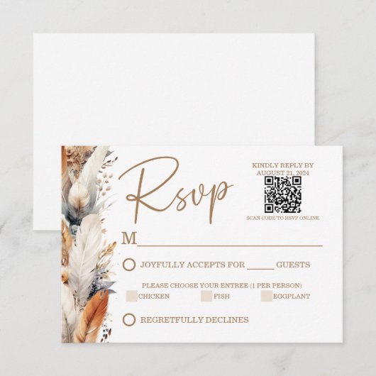 Moderne Boho RSVP-Karte mit QR-Code RSVP Karte (Vorne/Hinten)