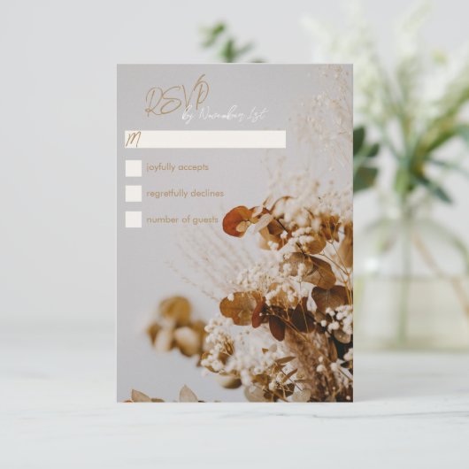 Moderne Boho Rustic Driving Floral Wedding RSVP Ca (Stehend Vorderseite)
