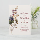 Moderne Boho Rustic Floral Wedding Einladung (Stehend Vorderseite)