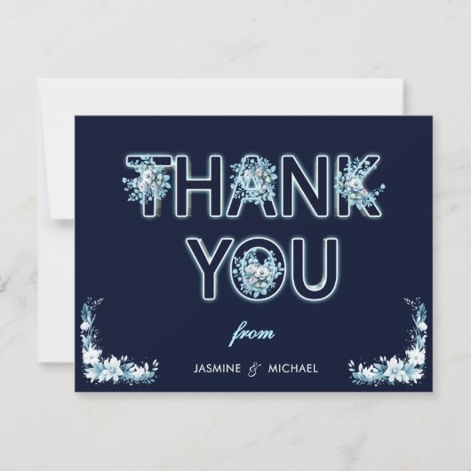 Moderne Boho Rustikale Marine & Light Blue Floral  Dankeskarte (Vorderseite)