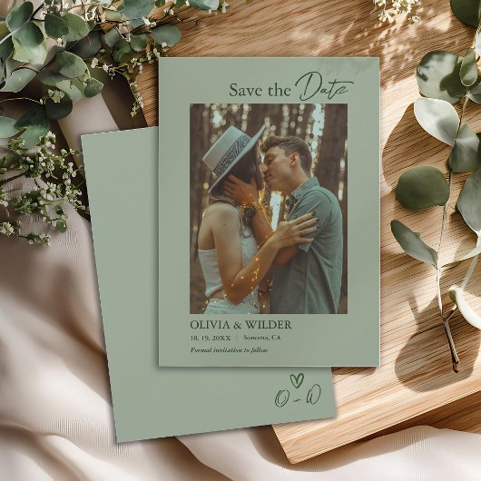 Moderne Boho-Sage-Grün-Hochzeit Save The Date