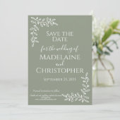 Moderne Boho Sage Grünes botanisches Foto Hochzeit Save The Date (Stehend Vorderseite)