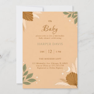 Moderne Boho-Sage-Grünpflanzen & Pampas-Baby-Party Einladung