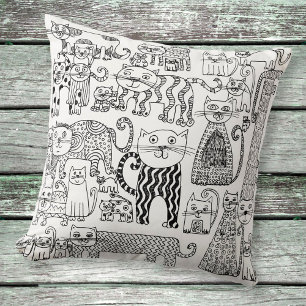 Moderne Boho Schwarz-Weiß-Katzen-Muster Kissen