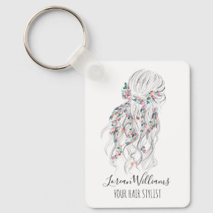 Moderne Boho Schwarz Weiß Welliges Haar Style Flor Schlüsselanhänger