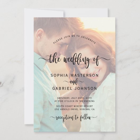 Moderne Boho Script-Foto-Overlay-Hochzeit Einladung (Vorderseite)