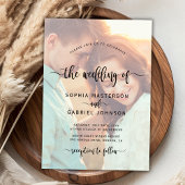 Moderne Boho Script-Foto-Overlay-Hochzeit Einladung
