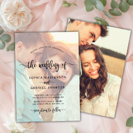 Moderne Boho Script-Foto-Overlay-Hochzeit Einladung