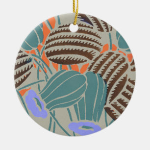 Moderne Boho Teal- und Lavendel-Blumendekoration Keramik Ornament