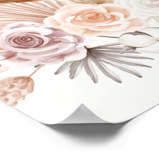 Moderne Boho Teddy Bear Pampas Baby Dusche Willkom Poster (Ecke)