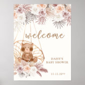 Moderne Boho Teddy Bear Pampas Baby Dusche Willkom Poster (Vorne)