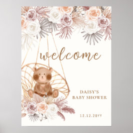 Moderne Boho Teddy Bear Pampas Baby Dusche Willkom Poster