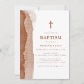 Moderne Boho Terracotta Abstrakt Boy Taufe Einladung (Vorderseite)