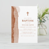 Moderne Boho Terracotta Abstrakt Boy Taufe Einladung (Stehend Vorderseite)