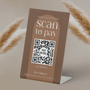 Moderne Boho Terracotta Scan zur Bezahlung des QR Sockelschild
