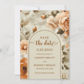 Moderne Boho-Terrakotta-Oliven-Blumen-Save-the-Dat Einladung (Vorderseite)