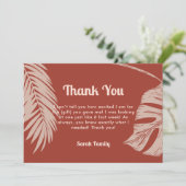 Moderne Boho Tropical Beach Blätter Babydusche Dankeskarte (Stehend Vorderseite)