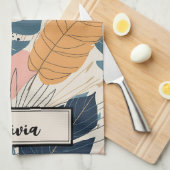 Moderne Boho Tropical Blätter Abstrakt Geschirrtuch (Viertel Falte)