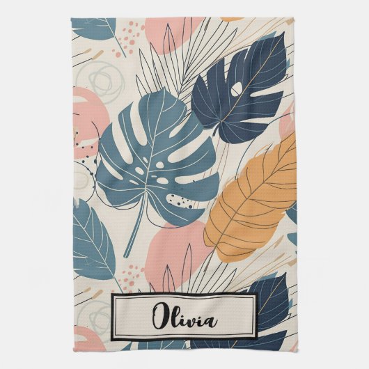 Moderne Boho Tropical Blätter Abstrakt Geschirrtuch (Vertikal)