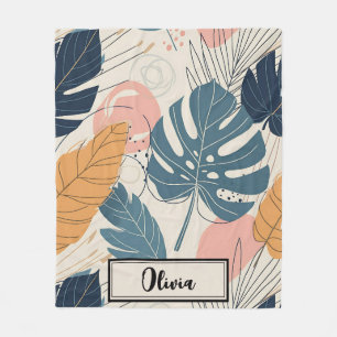 Moderne Boho Tropische Blätter Abstrakt Fleecedecke