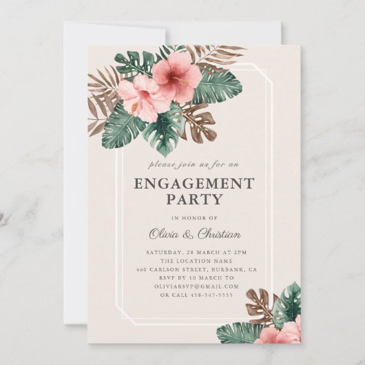 Moderne boho tropische florale Engagement Party Einladung (Vorderseite)