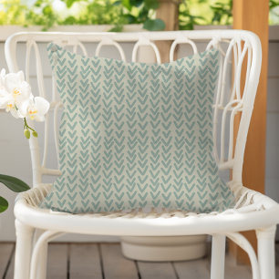 Moderne Boho-V-Muster-Seegras Grün Beige Kissen