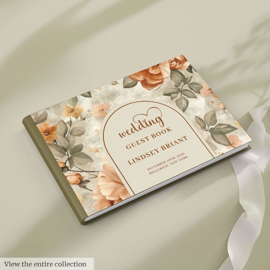 Moderne Boho verbrannte Orange Beige Olive Sage Ho Gästebuch