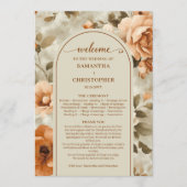 Moderne Boho verbrannte Orange Beige Salbei Hochze Programm (Vorderseite)