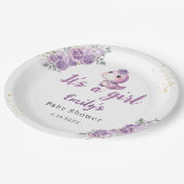 Moderne Boho-Wasserfarbe-Dinosaurier lila floral M Pappteller (Schrägansicht)